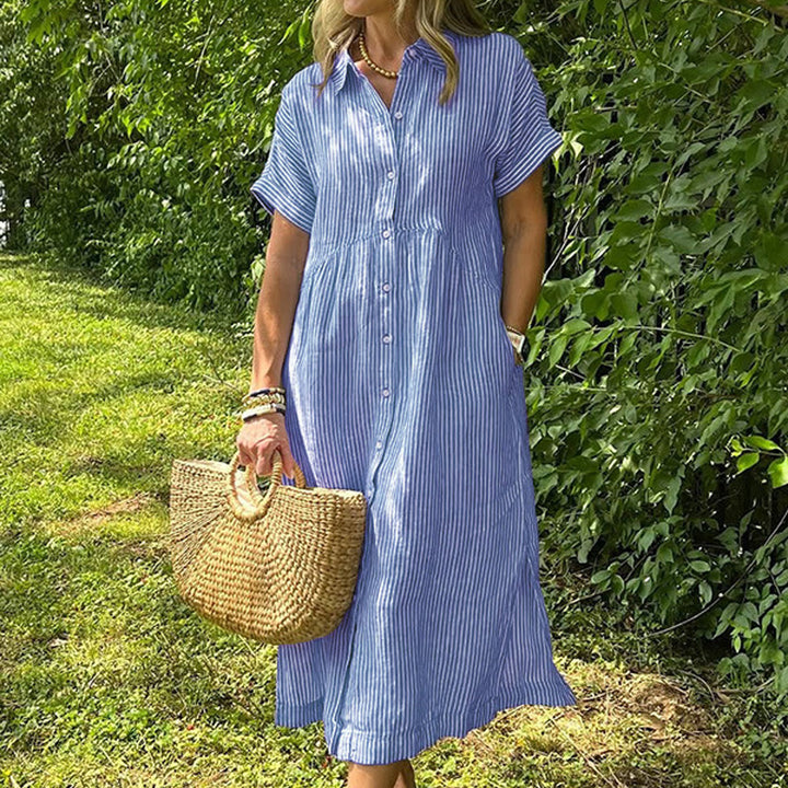 Relaxed Striped Cotton Linen Shirt Dress