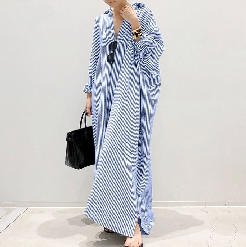Relaxed Oversized Striped Shirt Dress