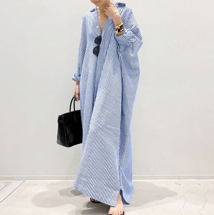 Relaxed Oversized Striped Shirt Dress