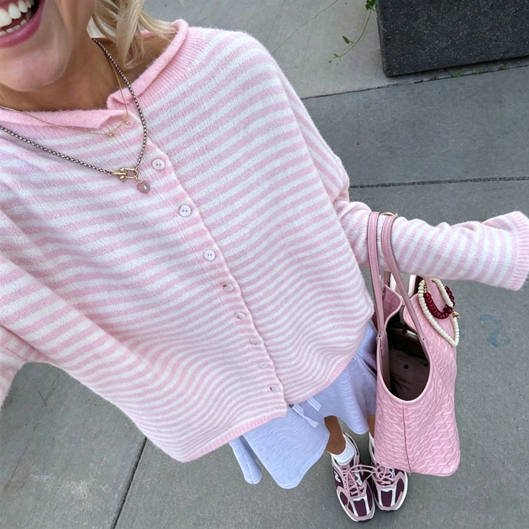 Striped Button-Up Knit Cardigan