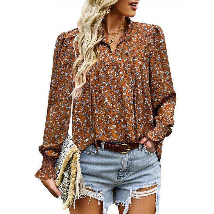 Tie Neck Puff Sleeve Chiffon Blouse