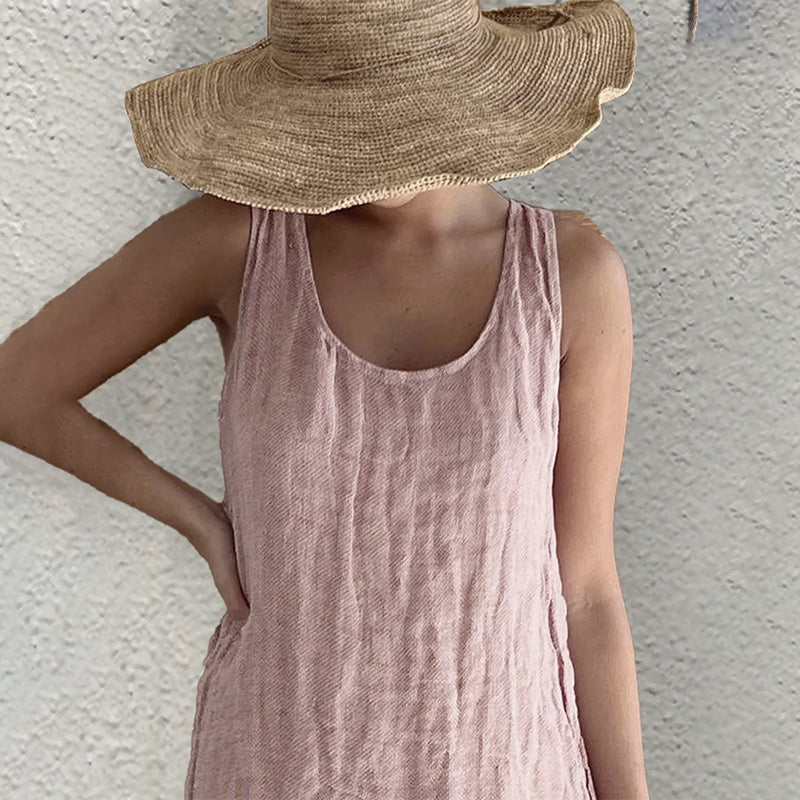 Linen Blend Sleeveless Shift Dress