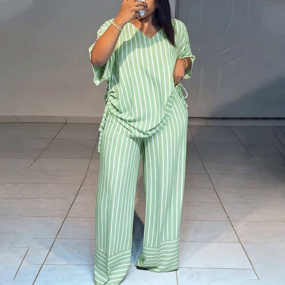 Relaxed Striped Wide Leg Pants Set