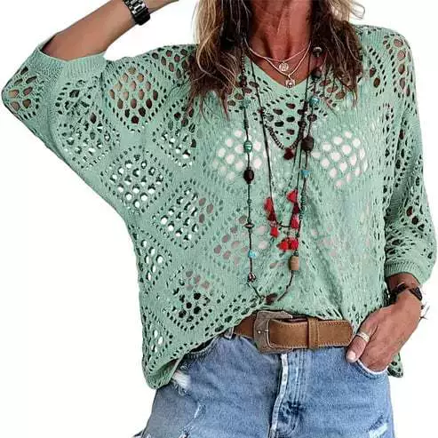 Open Knit Batwing Sleeve Cover-Up