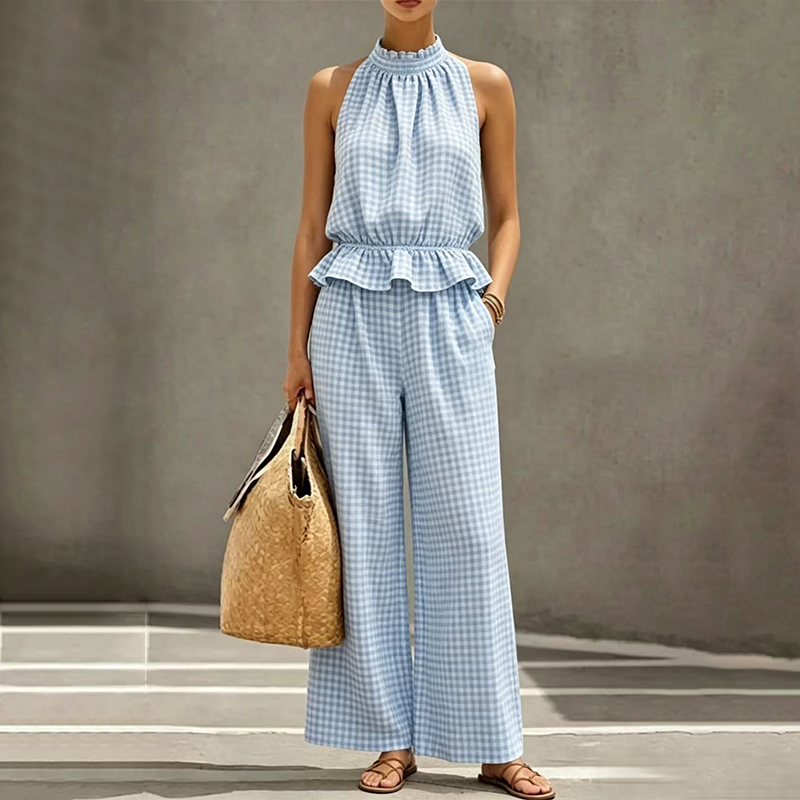Elegant Sleeveless Straight Leg Pants Set