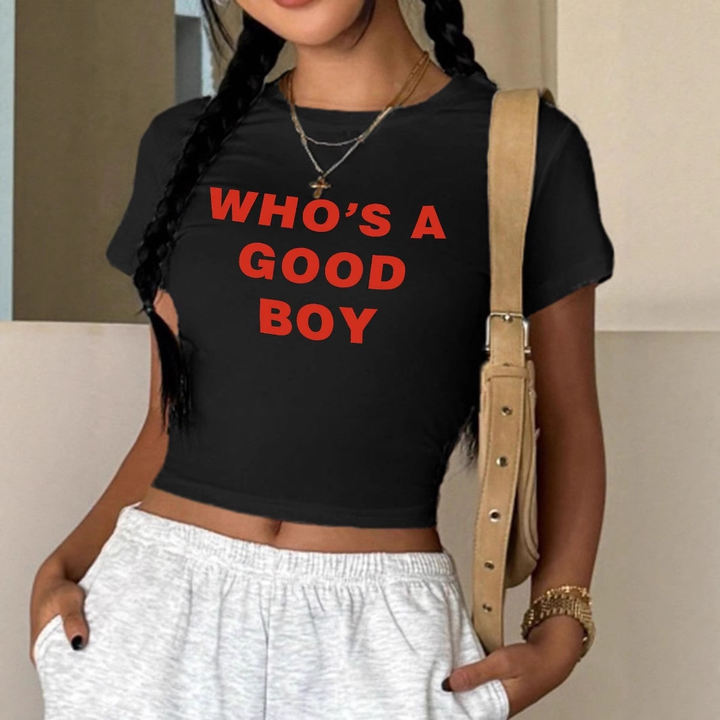 Women’s Letter Print Crop Top – Slim Fit