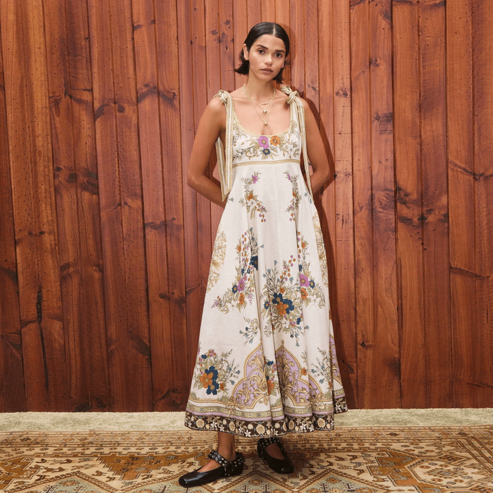 Artisan Tie-Shoulder Botanical Print Maxi Dress