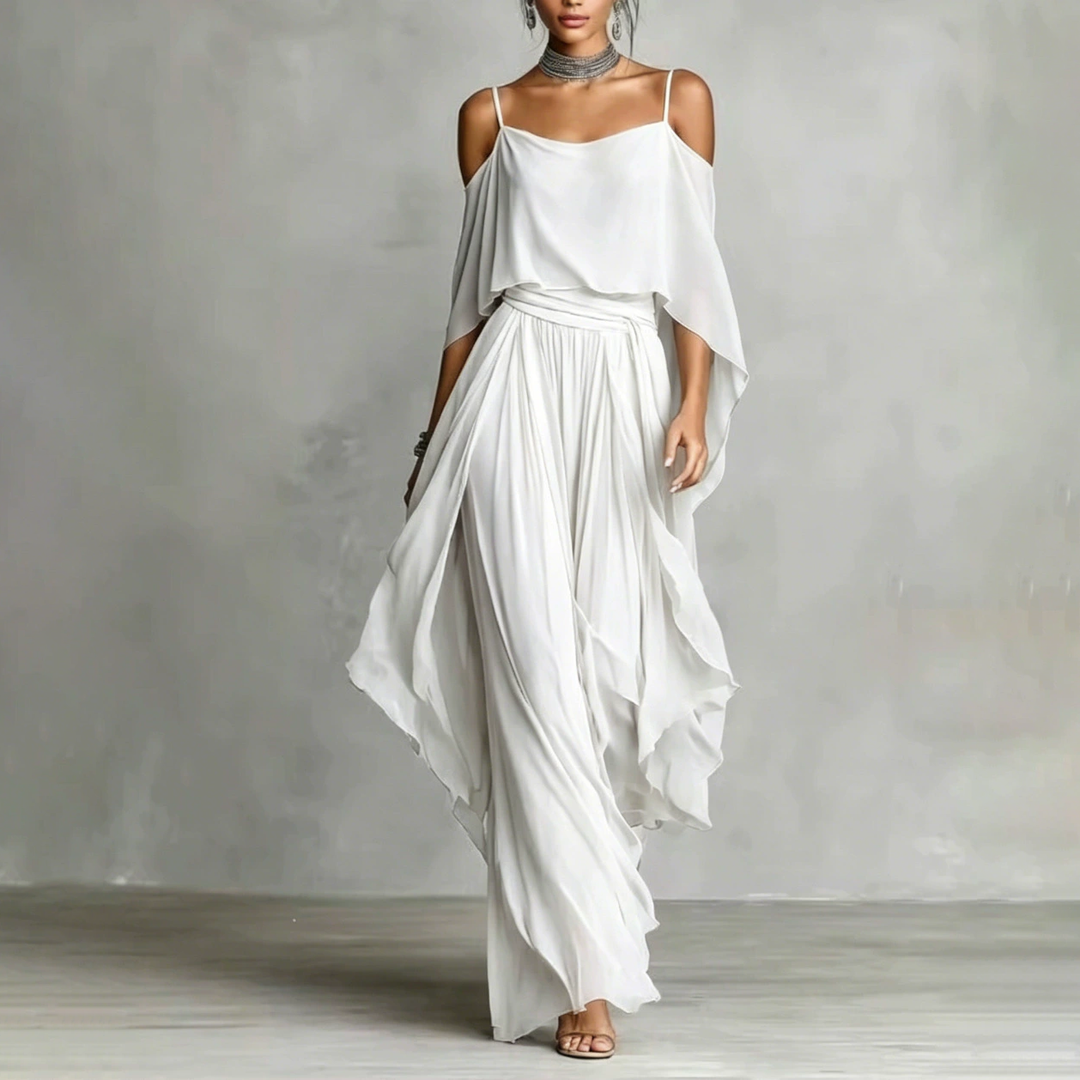 Elegant Off-Shoulder Chiffon Resort Jumpsuit