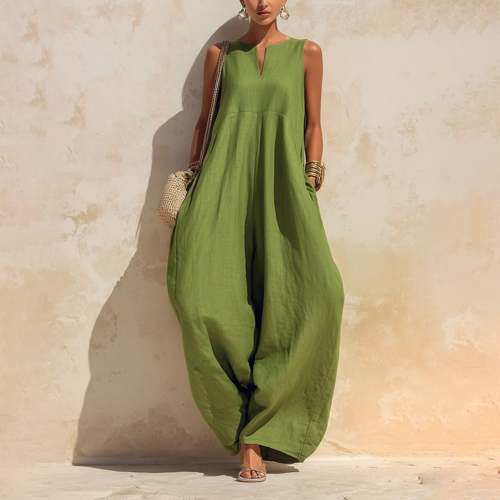 Minimalist V Neck Wide Leg Jumpsuit