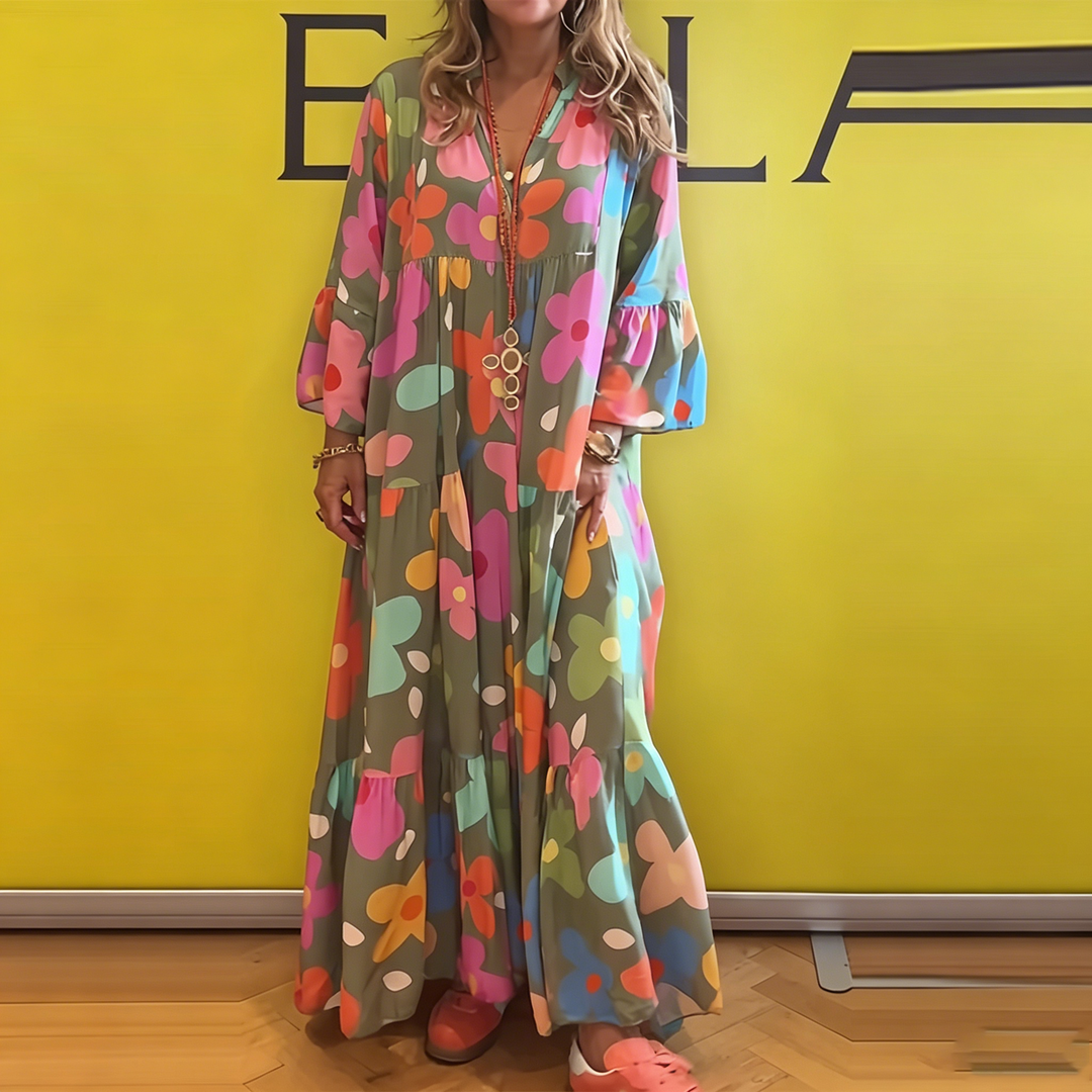 Abstract Floral Print Maxi Dress