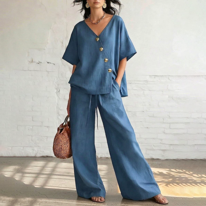 V-Neck Top &amp; Drawstring Pants Lounge Set