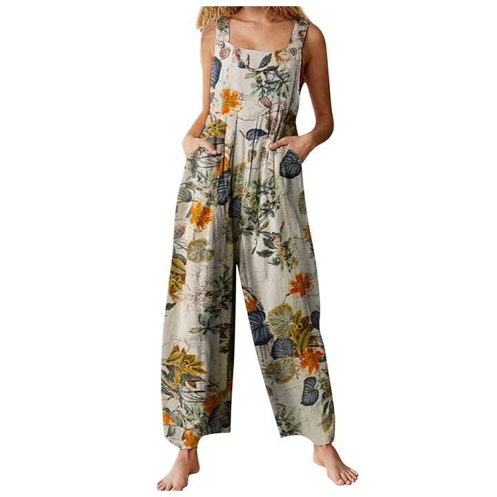 Bohemian Print Wide Leg Jumpsuit with Pockets