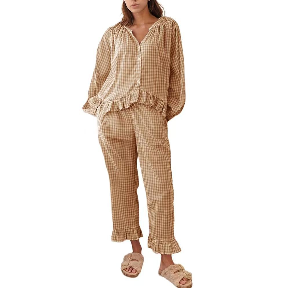 French Gingham Two Piece Pants Set