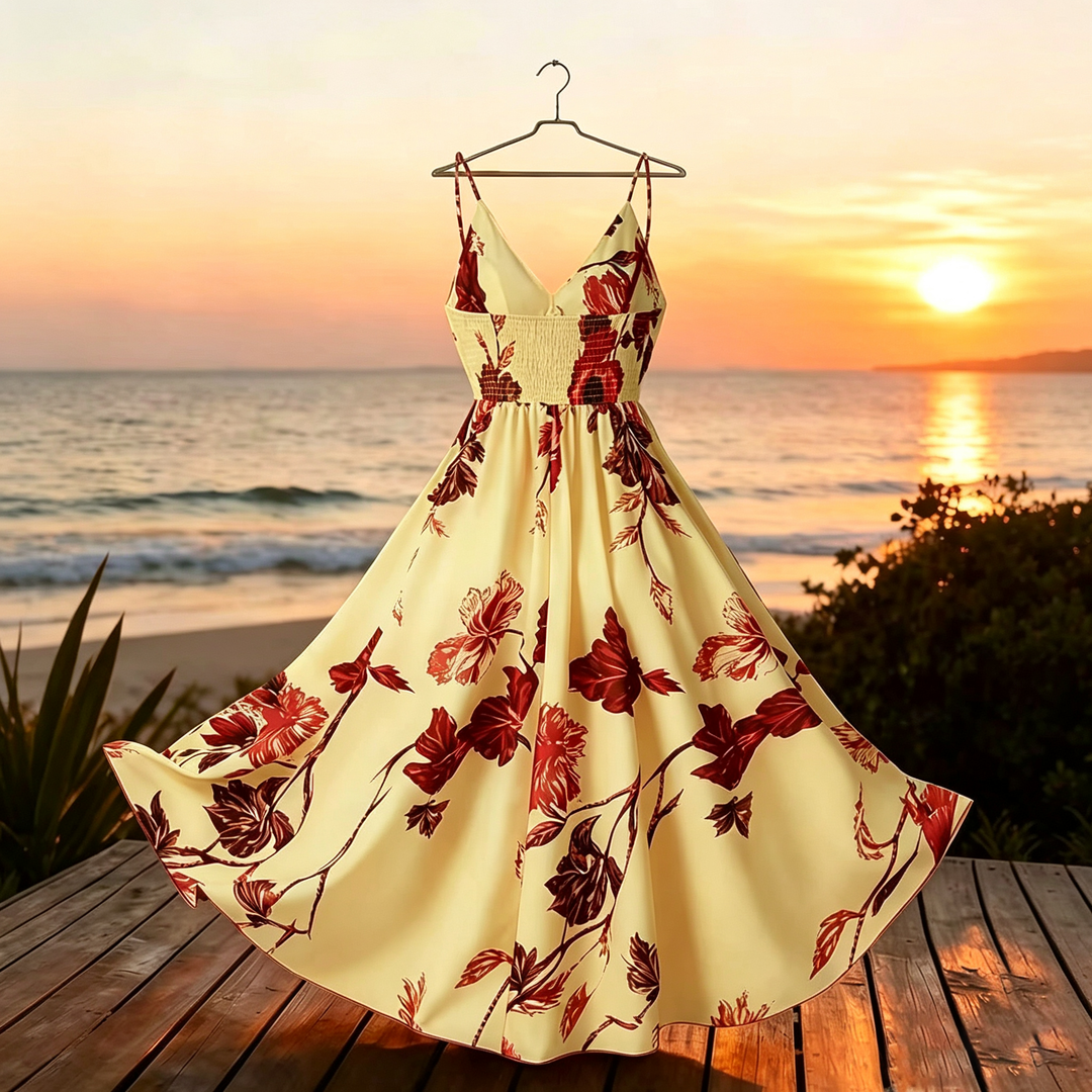 French Tropical Floral Maxi Dress