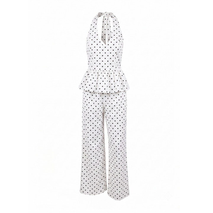 French Polka Dot Wide Leg Pants Set