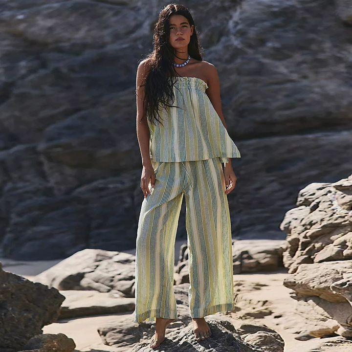 Elegant Striped Strapless Resort Co-Ord Set