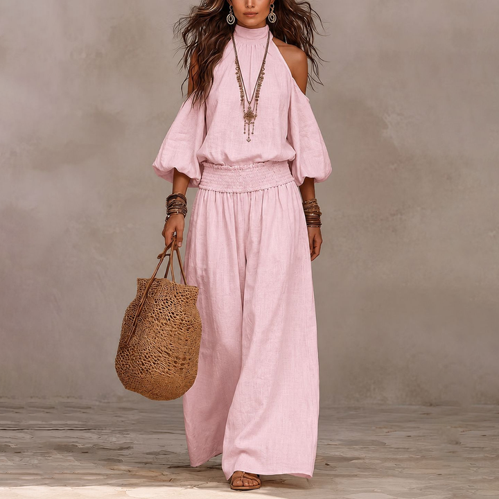 Boho Cold Shoulder Wide Leg Pants Set