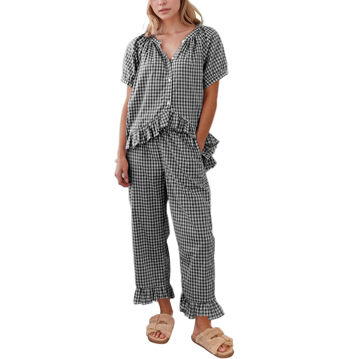 Elegant plaid ruffle casual suit