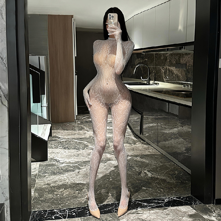 Women’s Leopard Lace Bodystocking – Open Back Design