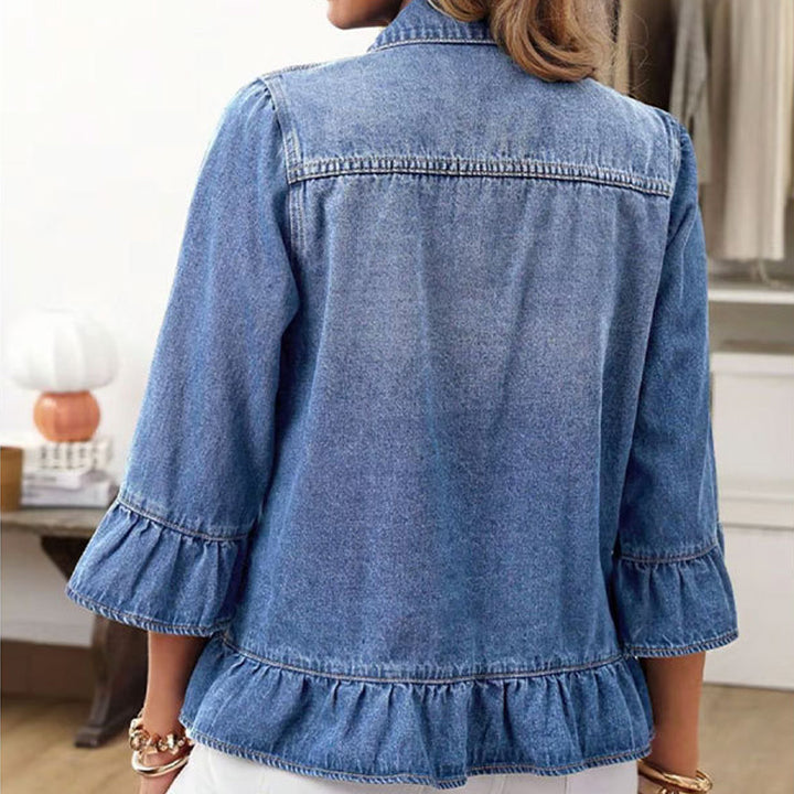 Ruffle Hem Cropped Denim Jacket