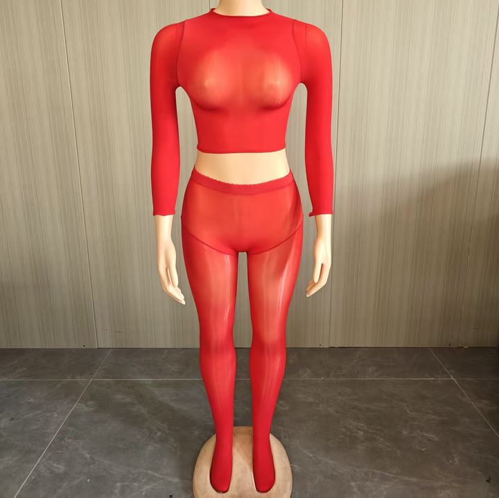 Women’s Glossy Sheer 2-Piece Set – Crop Top &amp; Leggings
