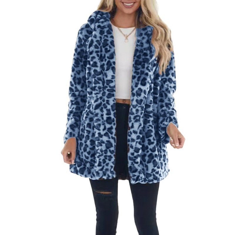 Women’s Leopard Print Faux Fur Coat – Cozy Oversized Jacket with Pockets
