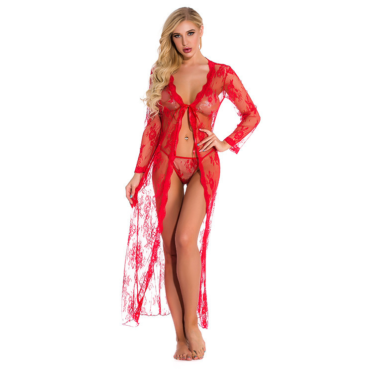 Women’s Sheer Lace Robe – Long Open-Front Design