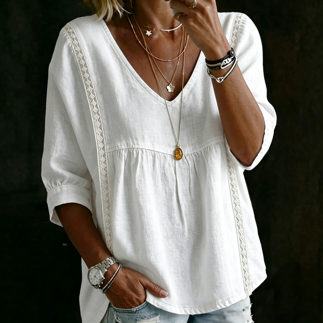 Ruffle V-Neck 3/4 Sleeve Blouse
