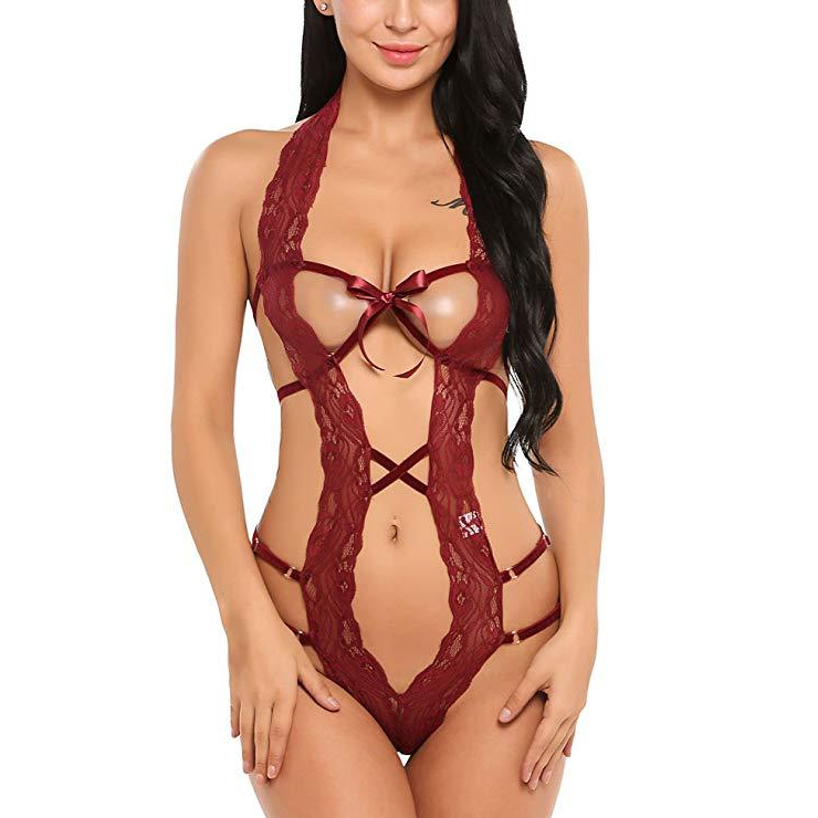 Lace-Up Cutout Teddy with Bow Detail