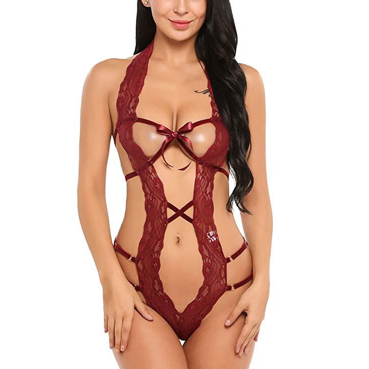 Lace-Up Cutout Teddy with Bow Detail