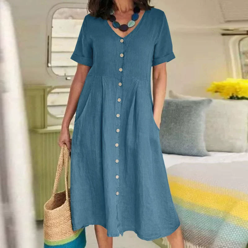 Linen Blend Relaxed Fit Midi Dress