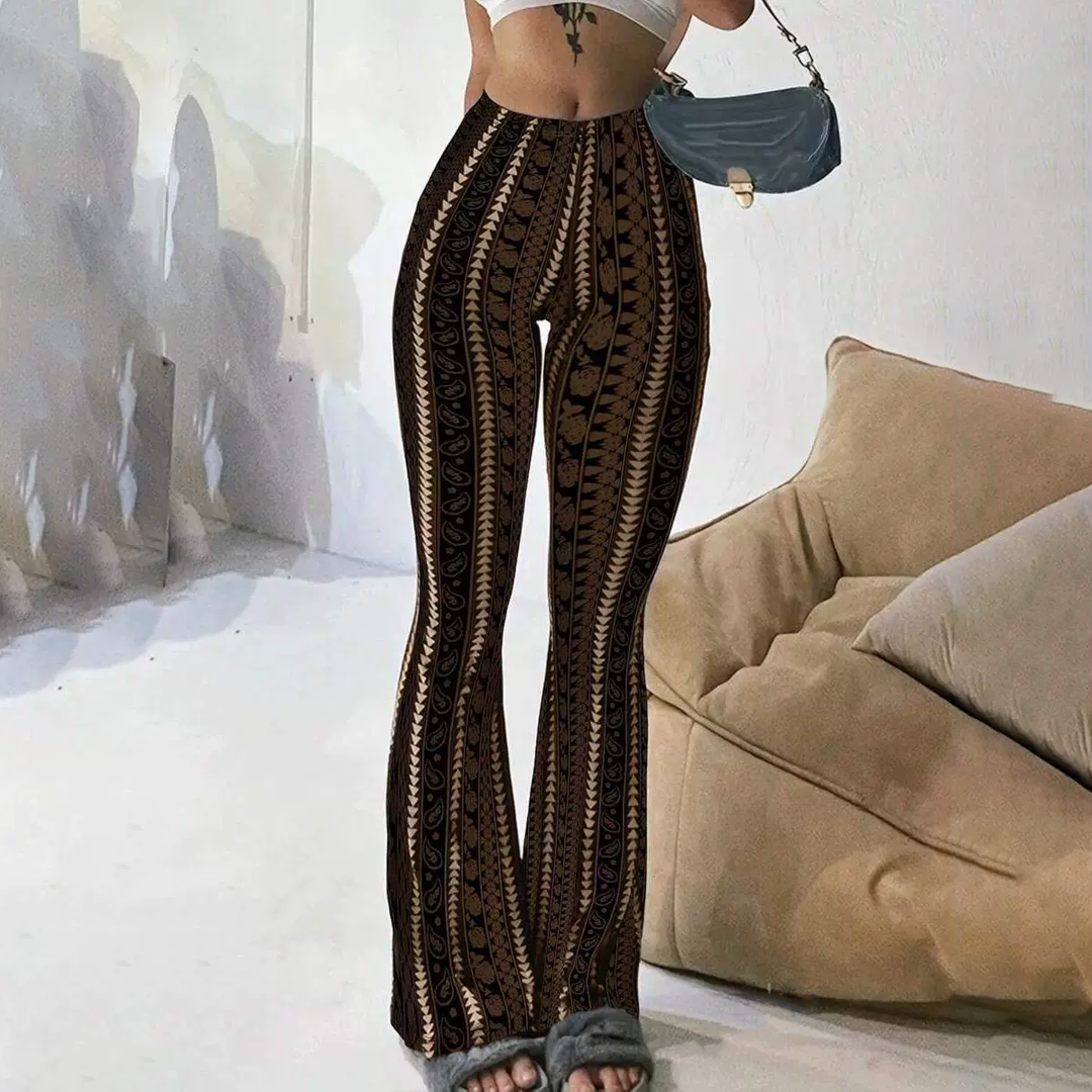 Bohemian-style printed high-elasticity flared leggings