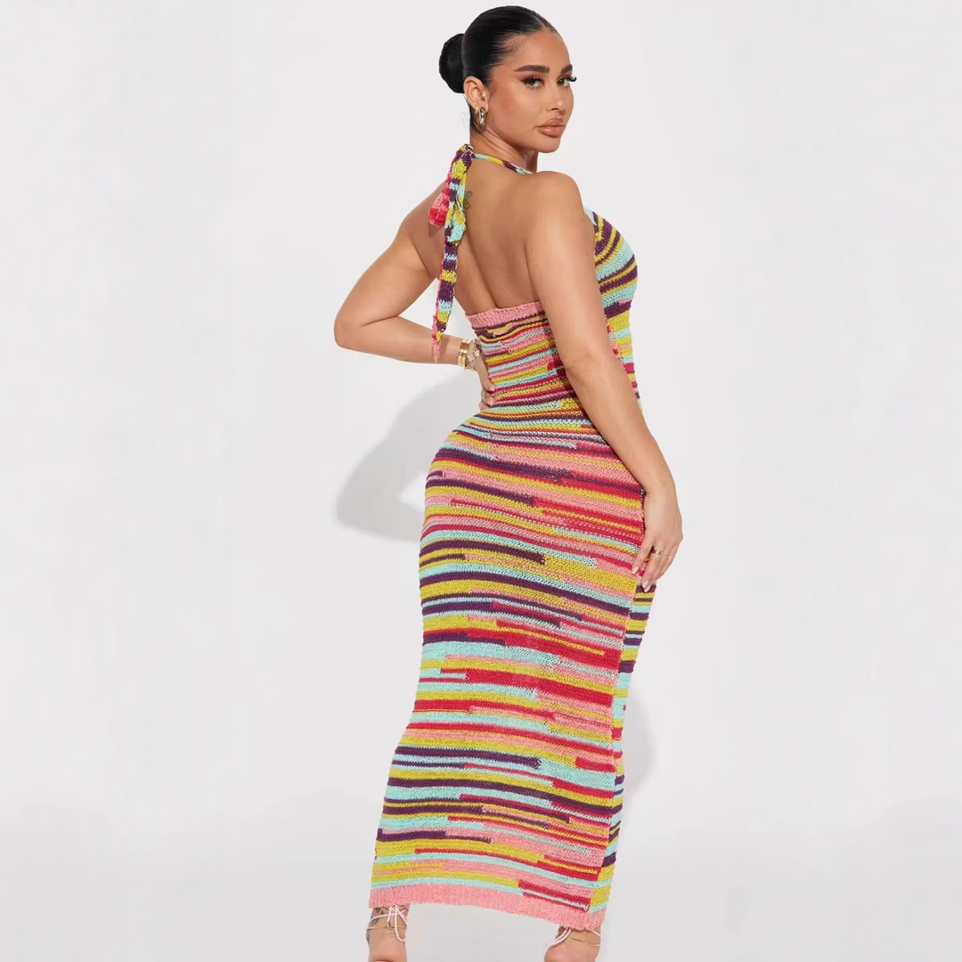 Rainbow Stripe Bodycon Mermaid Maxi Dress