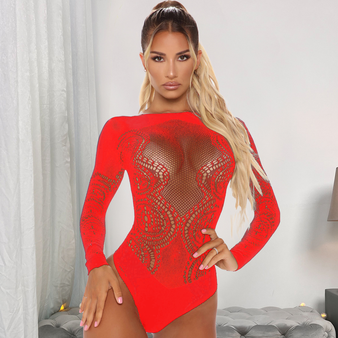 Women’s Sheer Lace Bodysuit – Cutout Design
