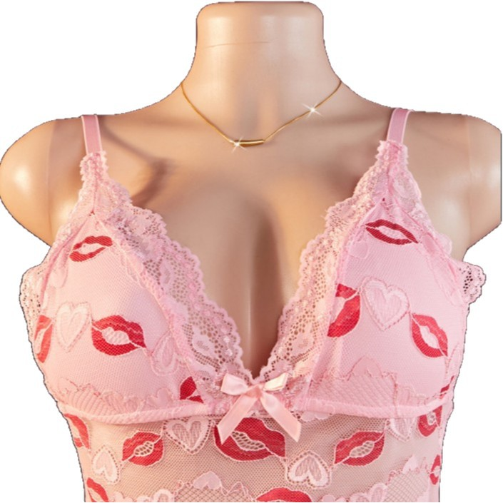 Sheer Mesh Ruffle Trim Slip Lingerie Set