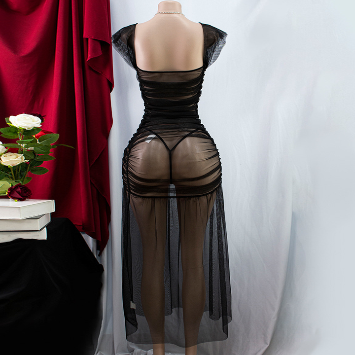Midnight Allure Sheer Mesh Maxi Dress