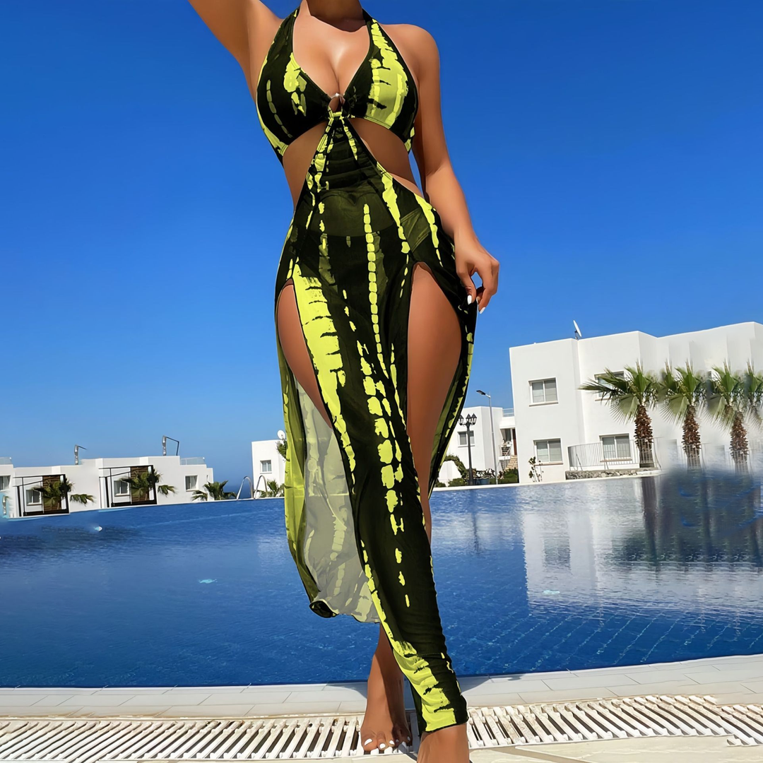 Printed Mesh 3-Piece Bikini Set