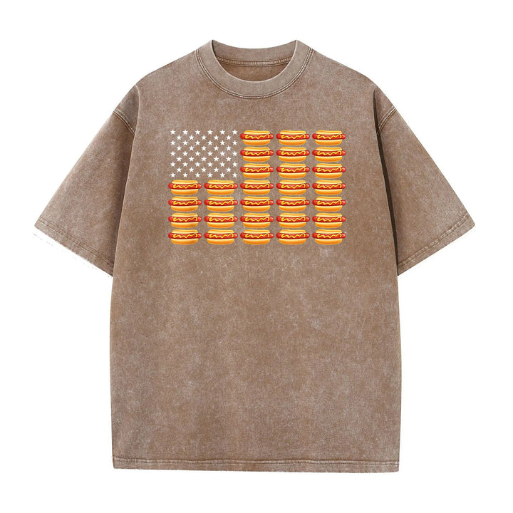 Retro Washed Cotton Hot Dog American Flag T-Shirt