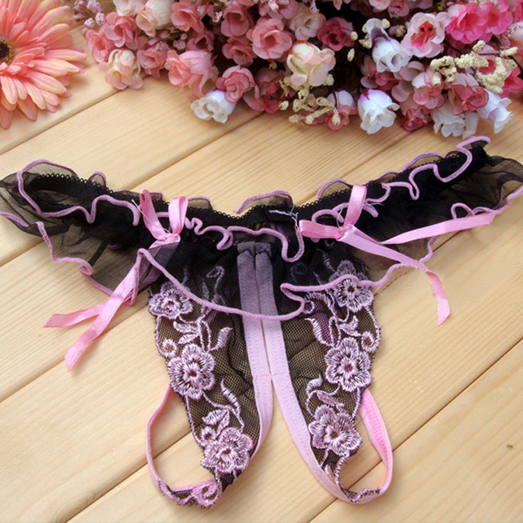 Open crotch transparent lace thong