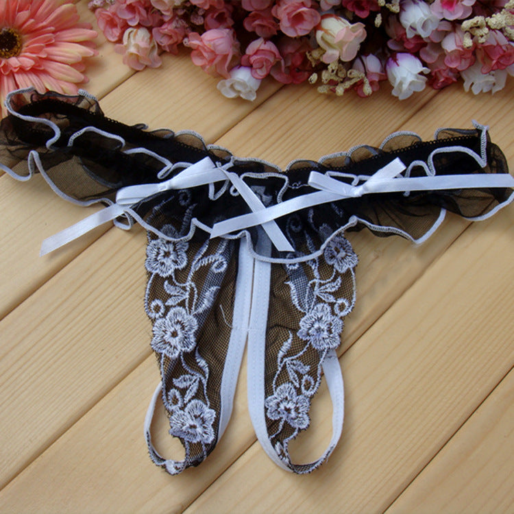 Open crotch transparent lace thong