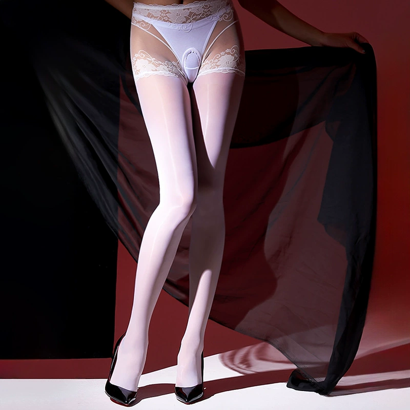 Glossy sheer high-waisted open-crotch pantyhose