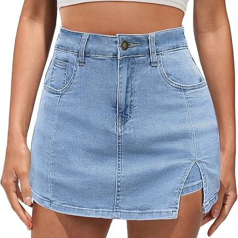 Denim slit mini skirt