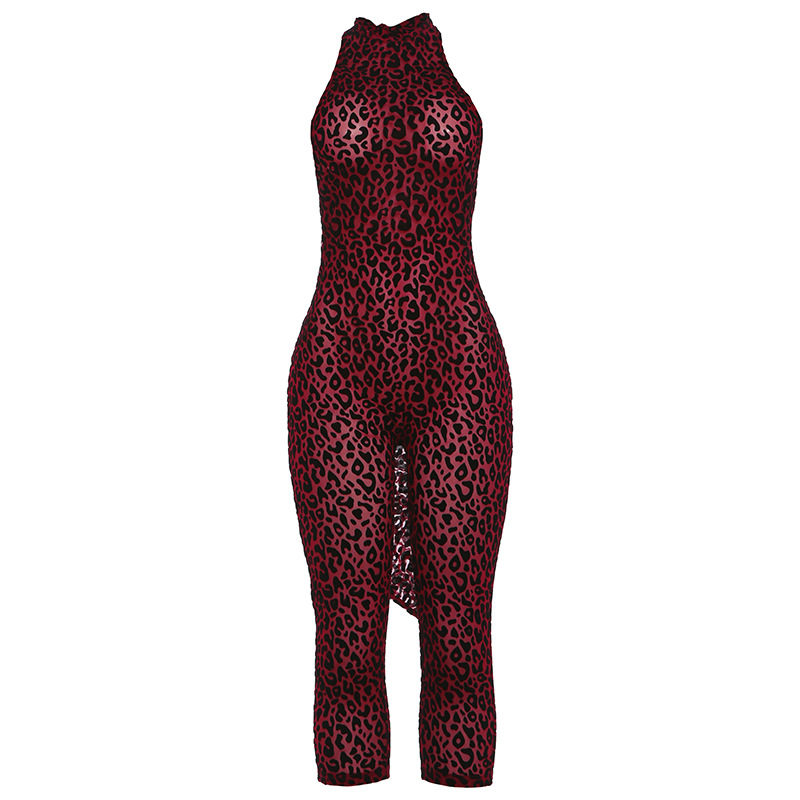 Women’s Leopard Print Bodycon Jumpsuit – Backless Design