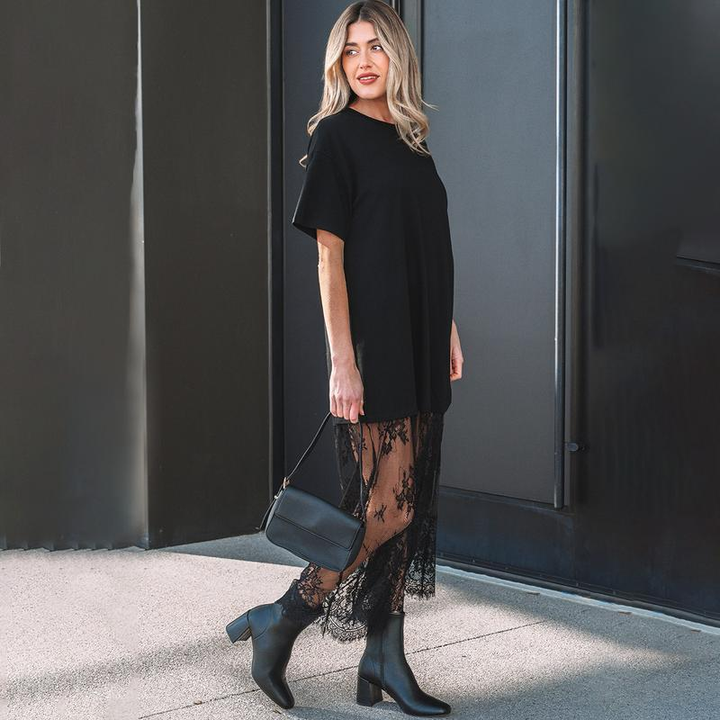 Plus Size Sheer Lace Hem Midi Dress