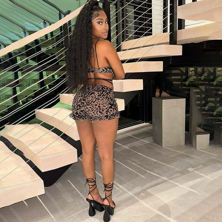Leopard print lace-up bodysuit