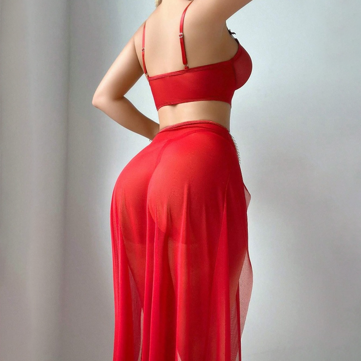 Plus Size Sheer Mesh Slit Lingerie Dress with Underwire Cups