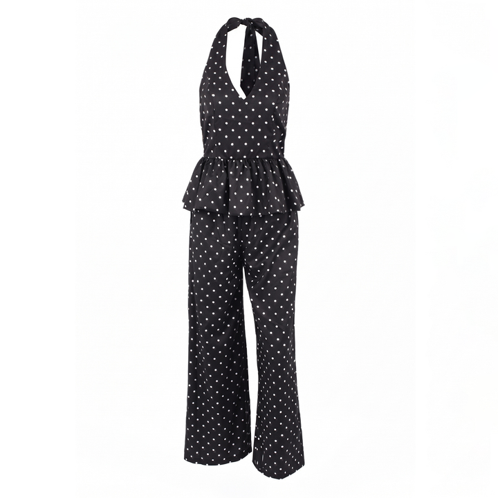 French Polka Dot Wide Leg Pants Set