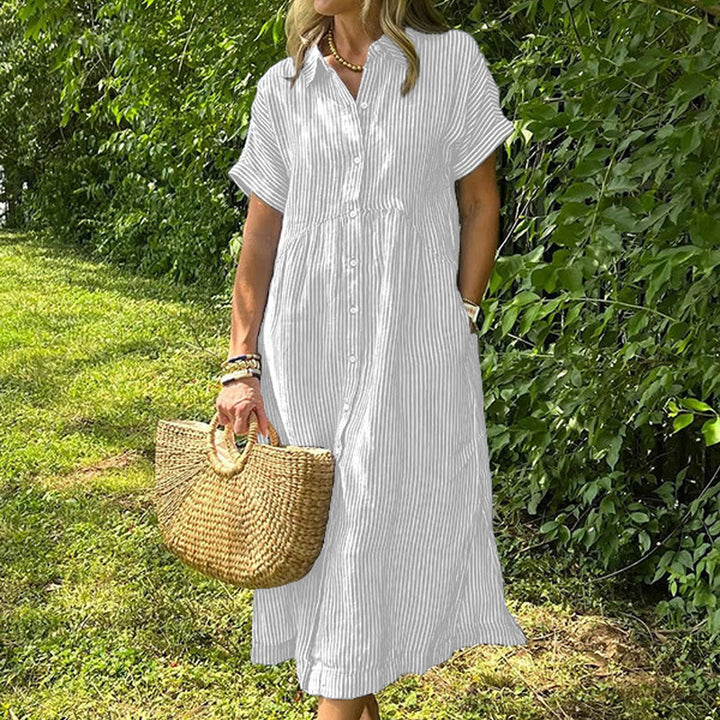 Relaxed Striped Cotton Linen Shirt Dress