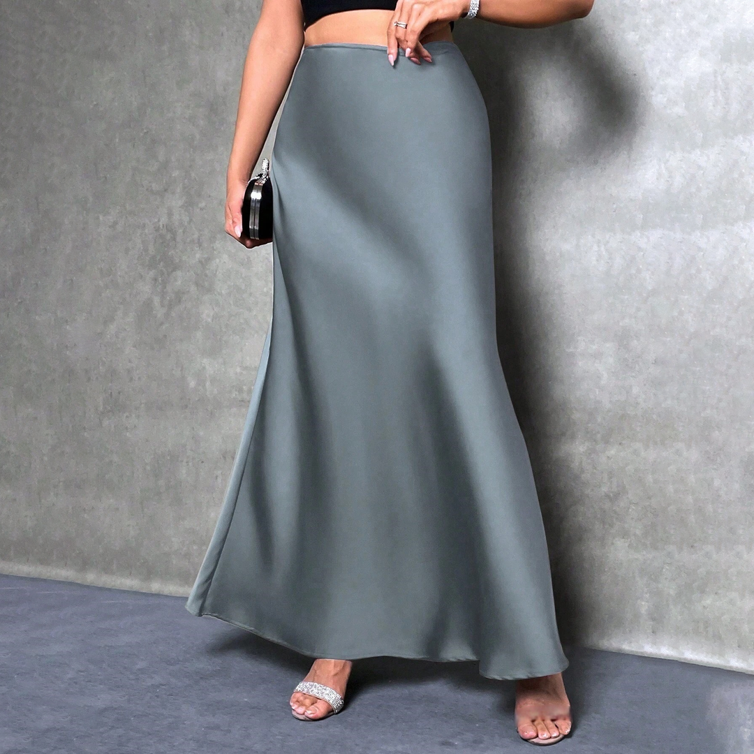 Elegant satin midi skirt