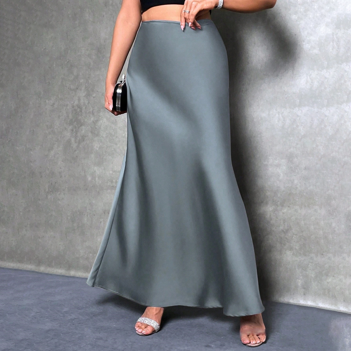 Elegant satin midi skirt